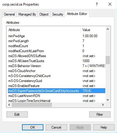 msds-expire-passwords-on-smart-card-only-accounts attribute doesn't exist|Active directory, smart card logon, and msDS  .